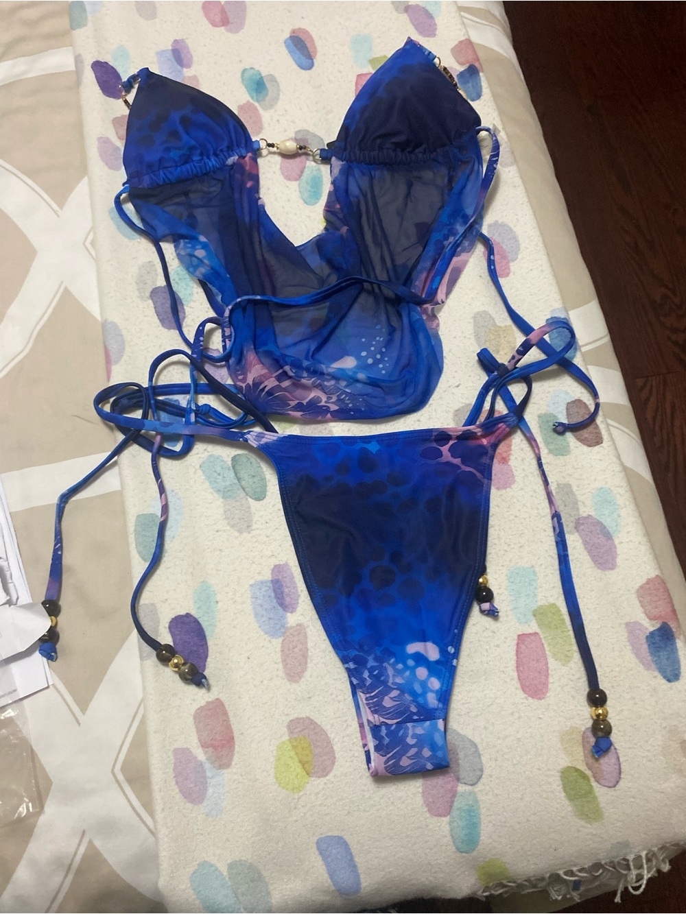 Blue Tie-Side Triangle Bikini Set - Women Swim